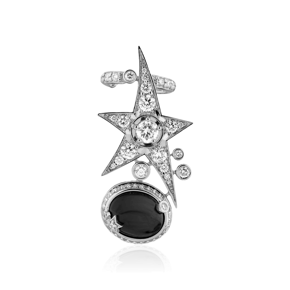 Серьга кафф в виде звезды с сапфиром, бриллиантами из белого золота 585 пробы, фото № 1