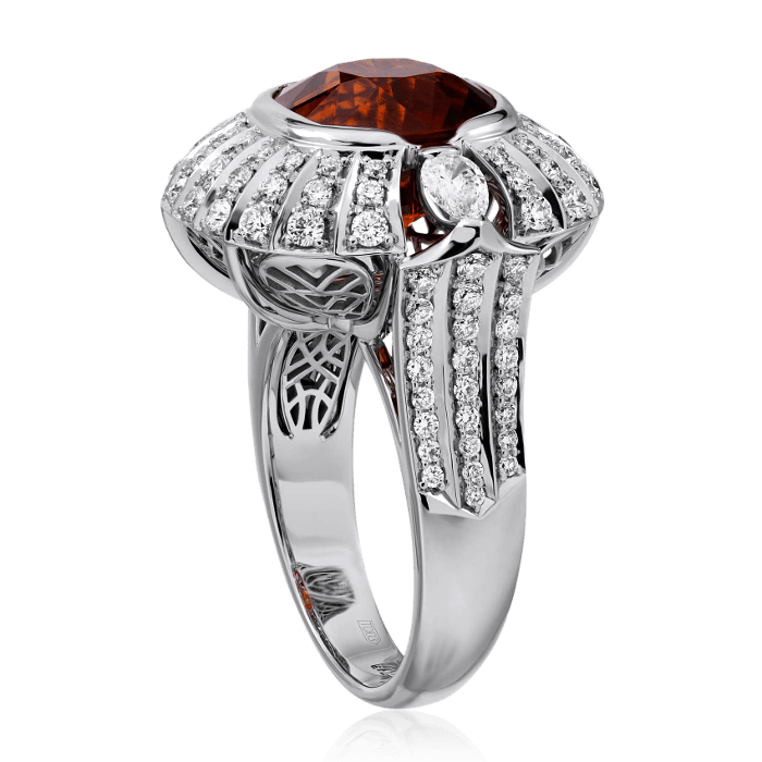 Кольцо с спессартином, бриллиантами из белого золота 750 пробы, фото № 3