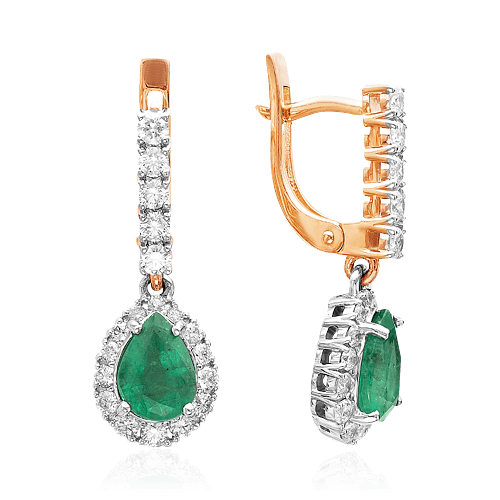 Серьги с изумрудом, бриллиантами из красного золота 585 пробы, фото № 1