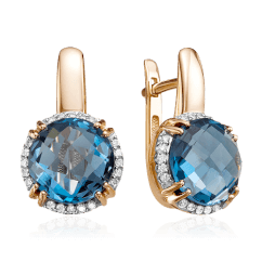 Серьги с топазом, бриллиантами из красного золота 585 пробы (арт. 59086)