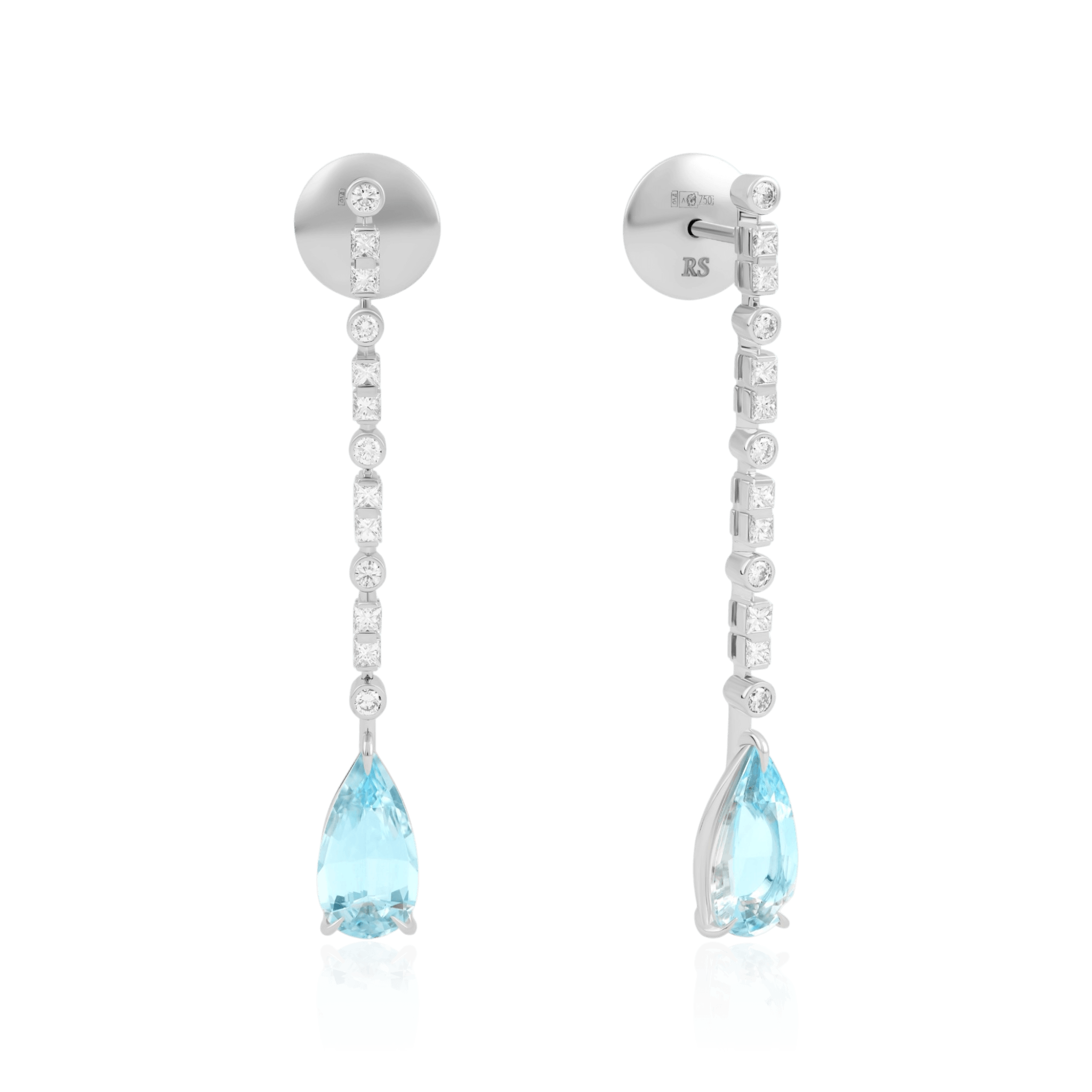 Серьги с аквамарином, бриллиантами из белого золота 750 пробы (арт. 130784)