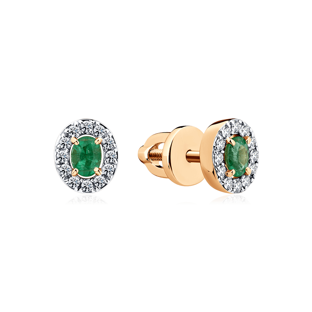 Серьги с изумрудом, бриллиантами из красного золота 585 пробы (арт. 126250)