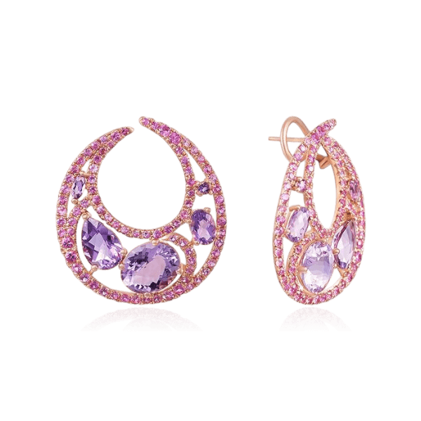 Серьги с сапфиром, аметистом из красного золота 585 пробы (арт. 133663)
