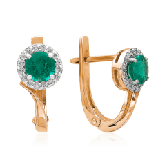 Серьги с изумрудом, бриллиантами из красного золота 585 пробы (арт. 34931)