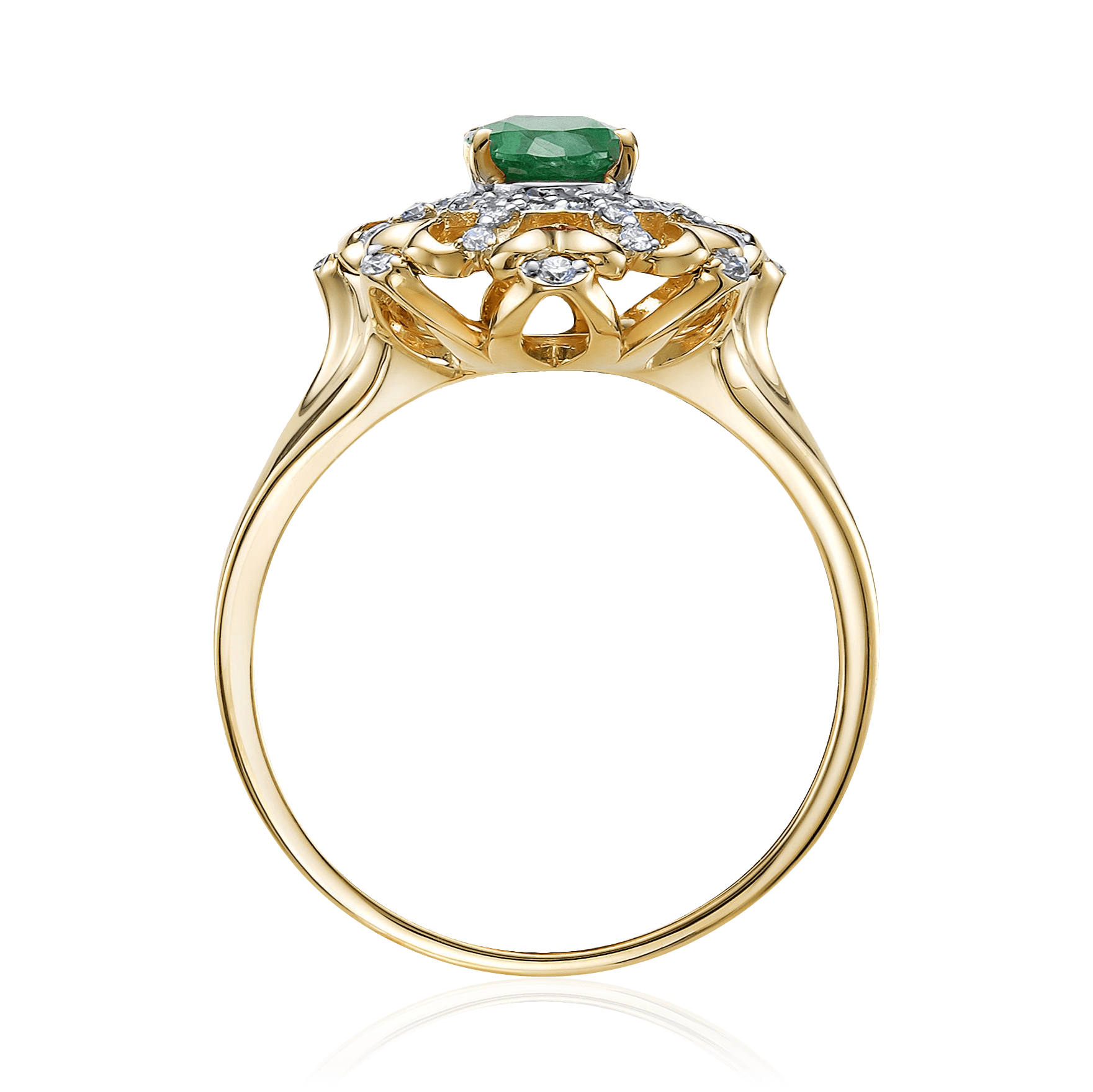 Кольцо с изумрудом, бриллиантами из желтого золота 585 пробы, фото № 2