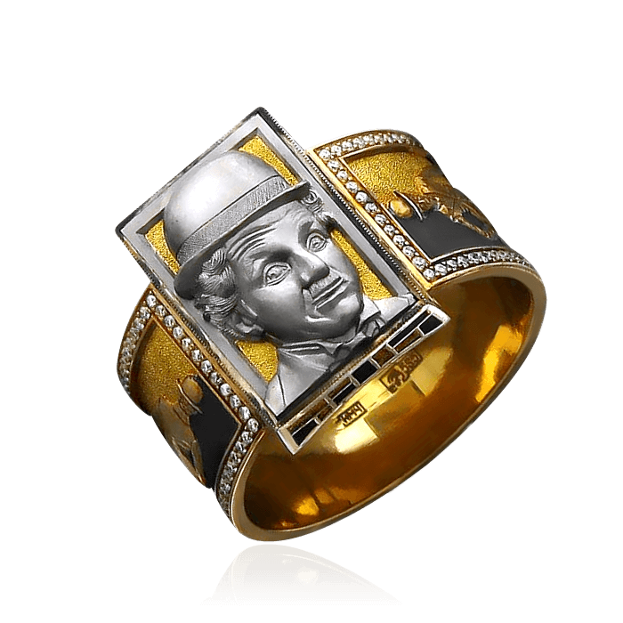 Печатка Чарли Чаплин с бриллиантами из комбинированного золота 585 пробы, фото № 1