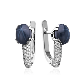 Серьги с сапфиром, бриллиантами из белого золота 585 пробы (арт. 35732)