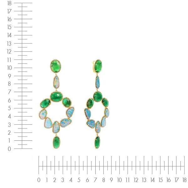 Серьги с опалом , изумрудом , бриллиантами из желтого золота 585 пробы, фото № 3
