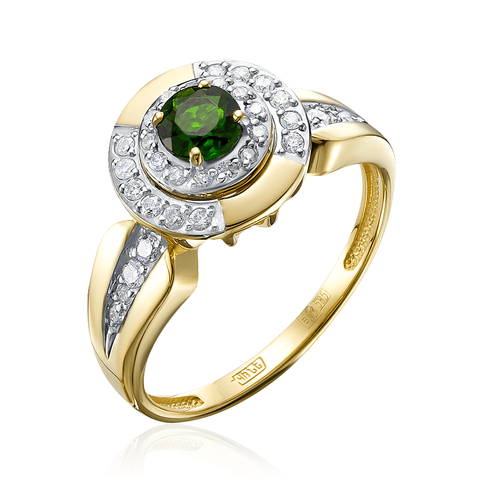 Кольцо с тсаворитом, бриллиантами из комбинированного золота 585 пробы, фото № 1