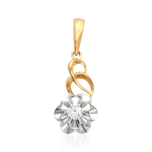 Кулон в форме цветка с бриллиантами из комбинированного золота 585 пробы, фото № 1