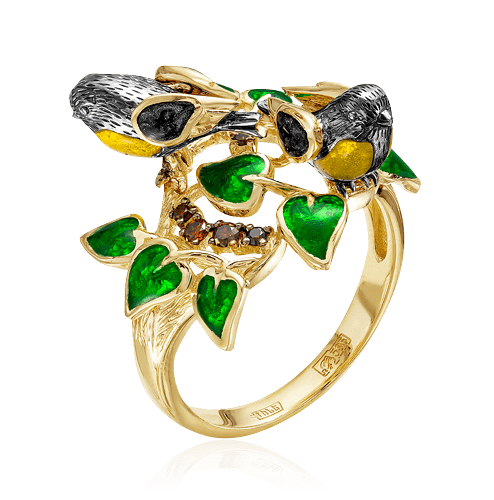 Кольцо с бриллиантами, эмалью из комбинированного золота 585 пробы, фото № 1