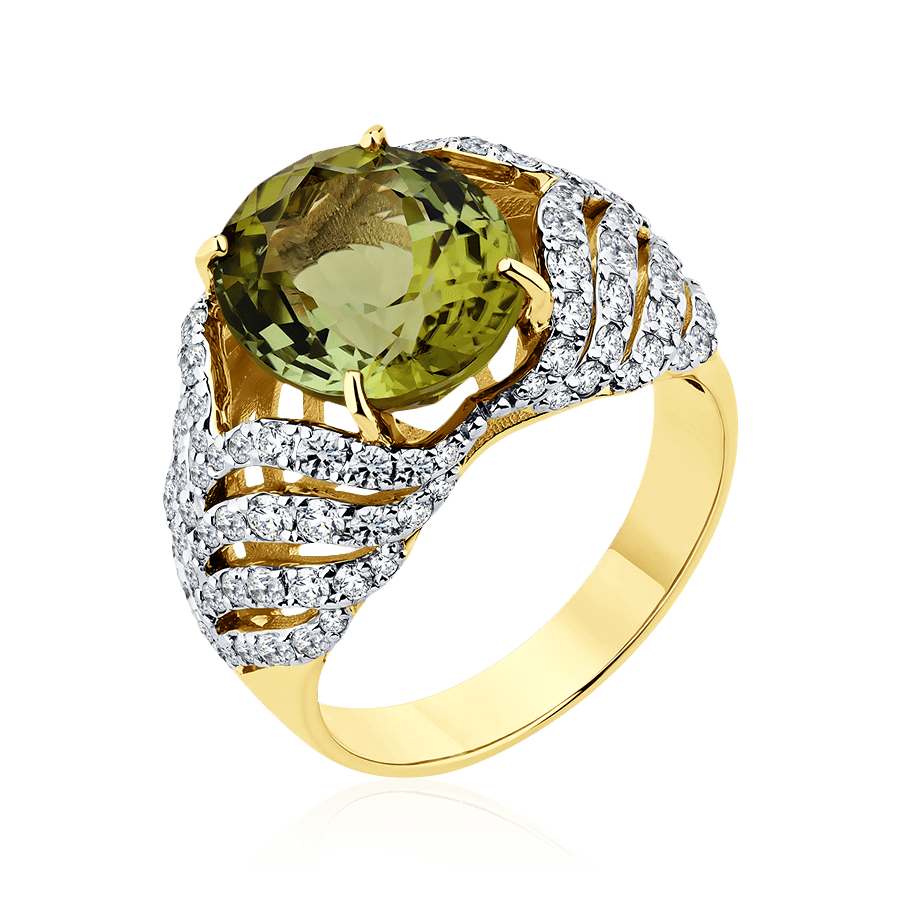 Кольцо с турмалином, бриллиантами из желтого золота 585 пробы (арт. 103326)