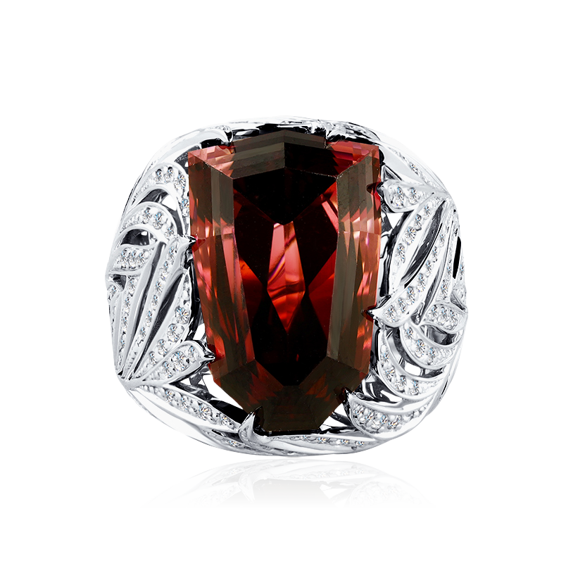 Кольцо с рубеллитом, бриллиантами из белого золота 585 пробы, фото № 2