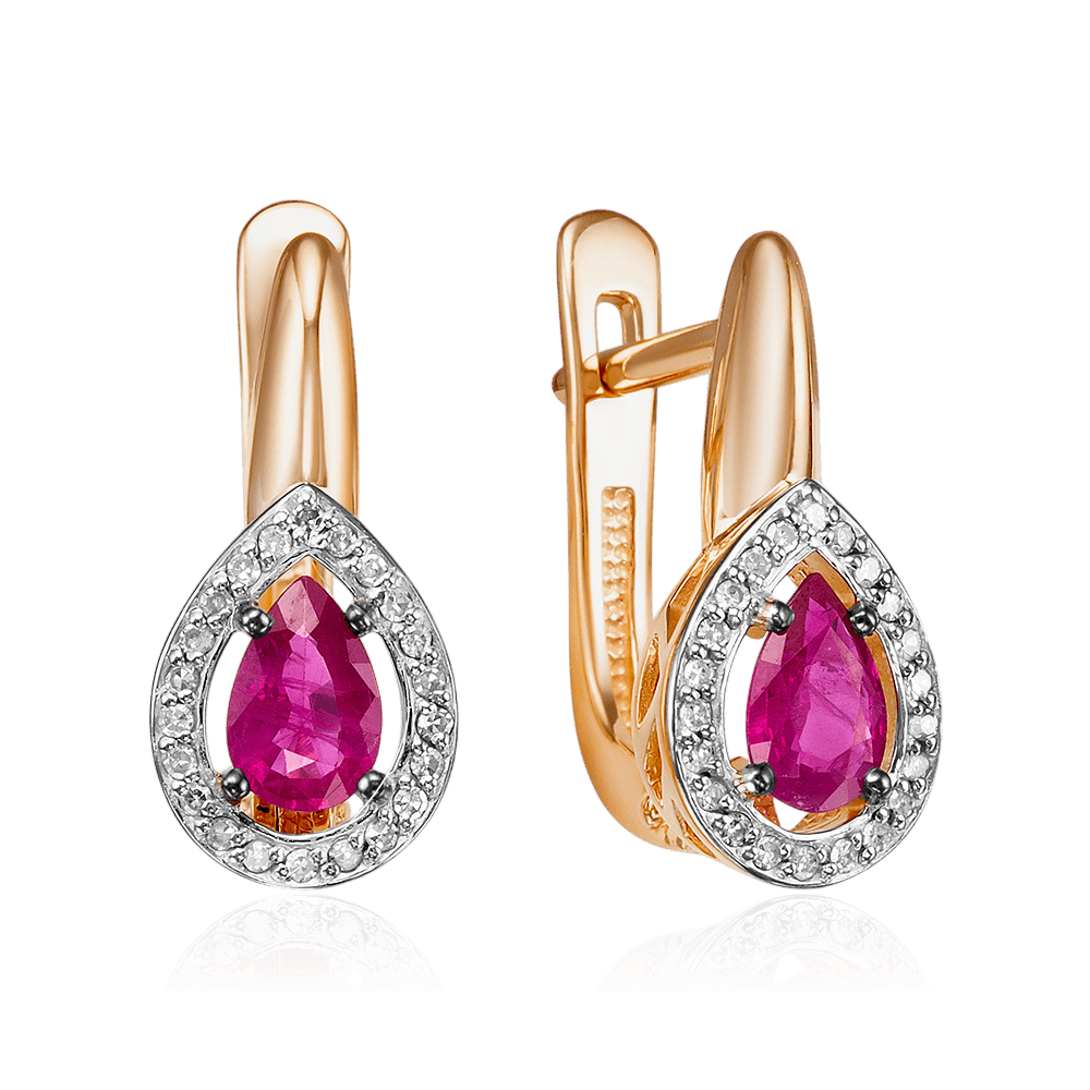 Серьги с рубином, бриллиантами из красного золота 585 пробы (арт. 131230)