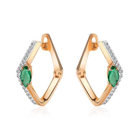 Серьги с бриллиантами, изумрудом из красного золота 585 пробы, фото № 1