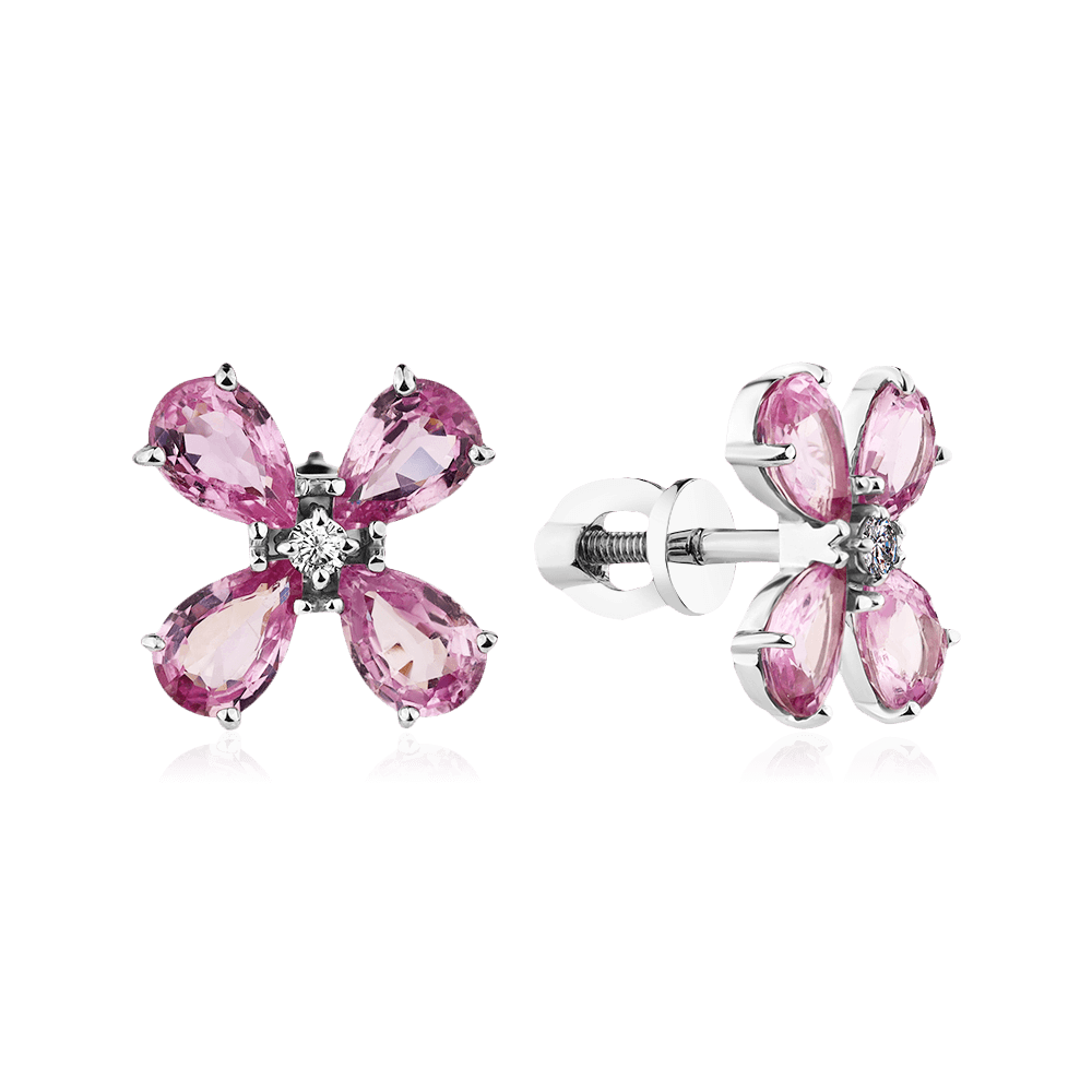 Серьги с сапфиром, бриллиантами из белого золота 585 пробы (арт. 93057)