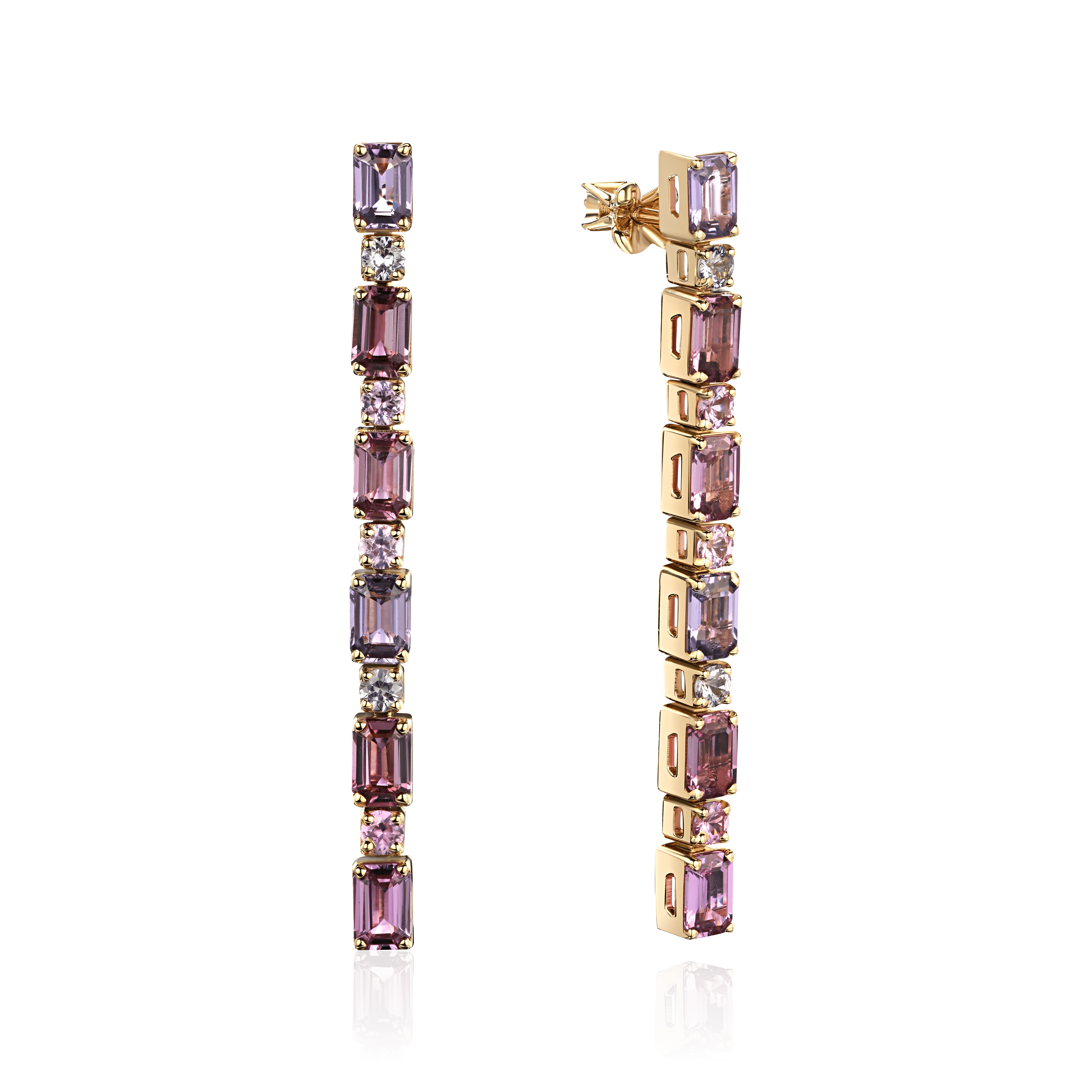 Серьги с фиолетовыми сапфирами из желтого золота 585 пробы (арт. 110990)