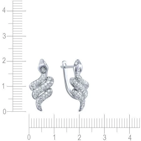 Серьги Змеи с бриллиантами из белого золота 585 пробы, фото № 3