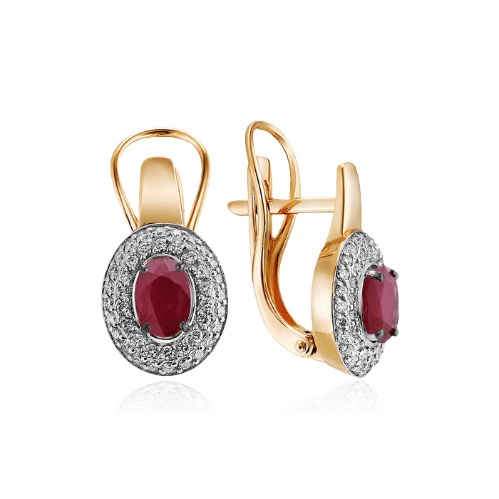 Серьги с рубином, бриллиантами из красного золота 585 пробы (арт. 120969)