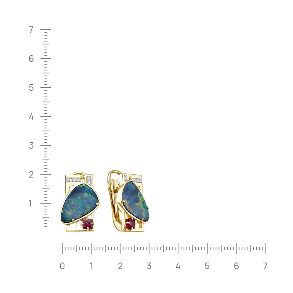 Серьги с бриллиантами, опалом из желтого золота 585 пробы, фото № 2