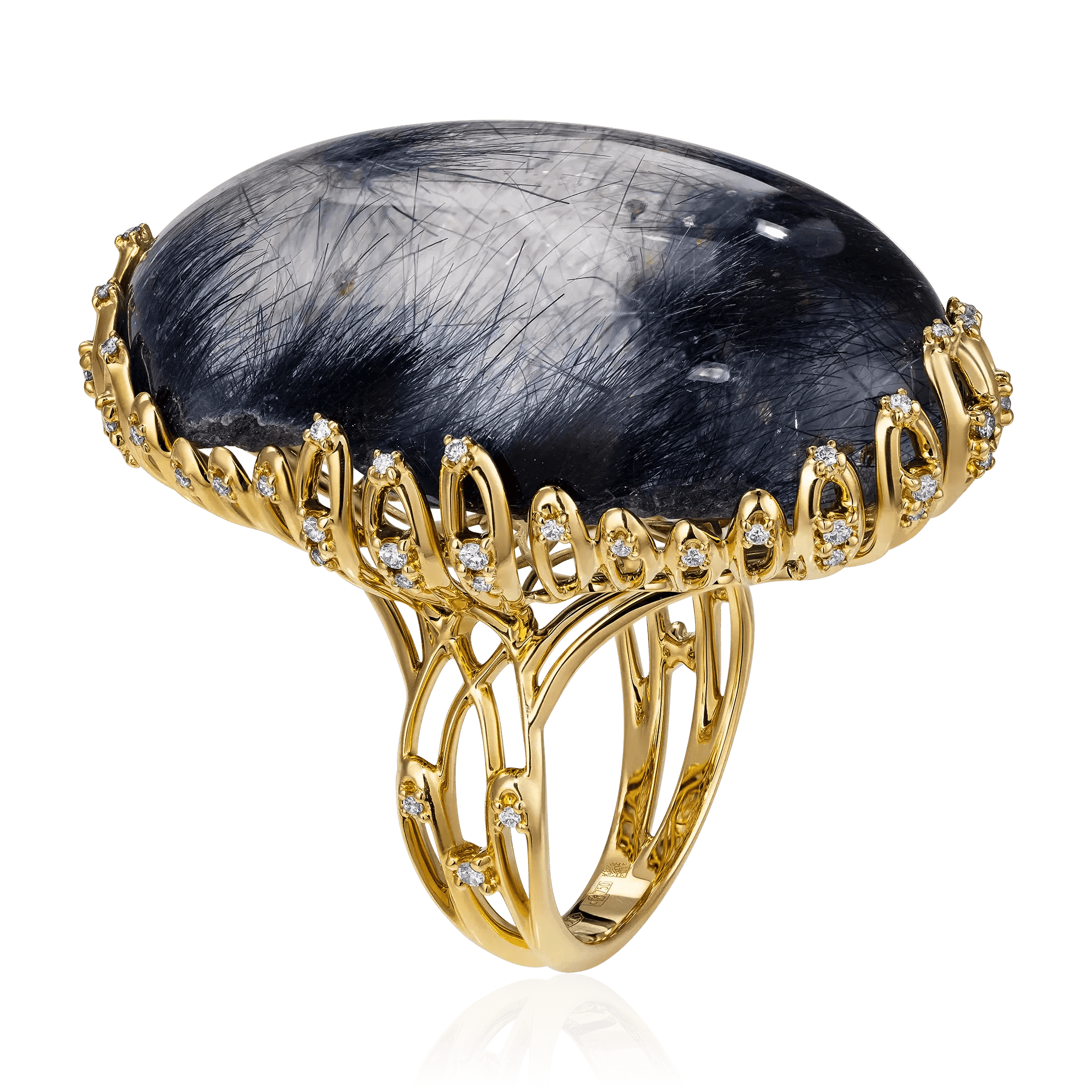 Кольцо с дюмортьеритом, бриллиантами из желтого золота 750 пробы, фото № 3