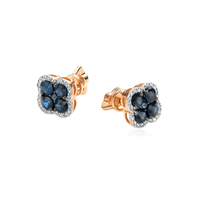 Серьги с сапфиром, бриллиантами из красного золота 585 пробы (арт. 124427)