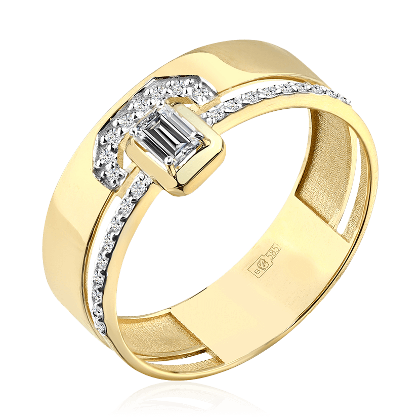 Кольцо с бриллиантами из желтого золота 585 пробы (арт. 92086)