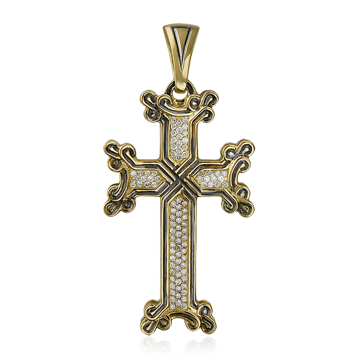 Крестик с бриллиантами из желтого золота 750 пробы (арт. 74696)
