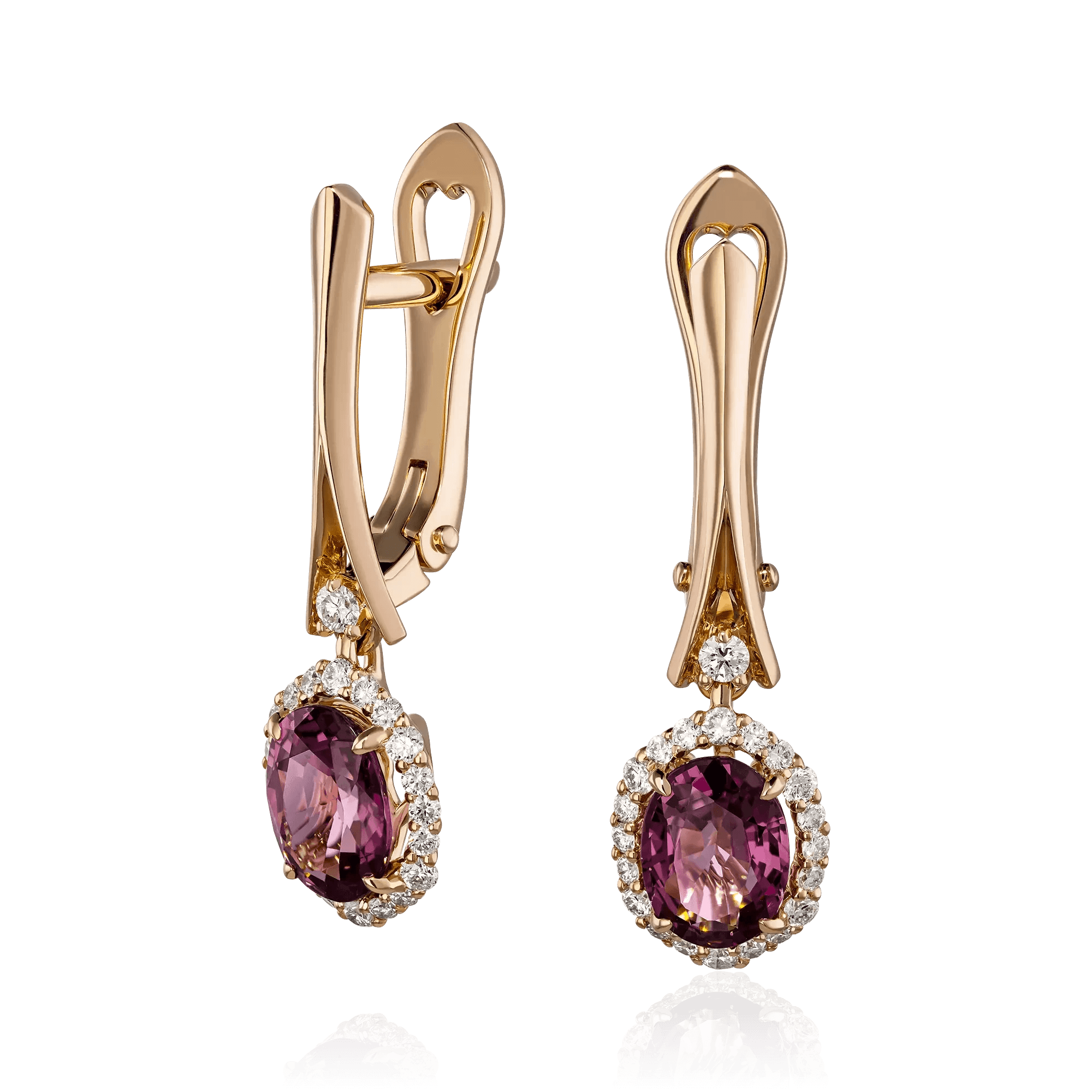 Серьги с шпинелью, бриллиантами из красного золота 585 пробы (арт. 127455)