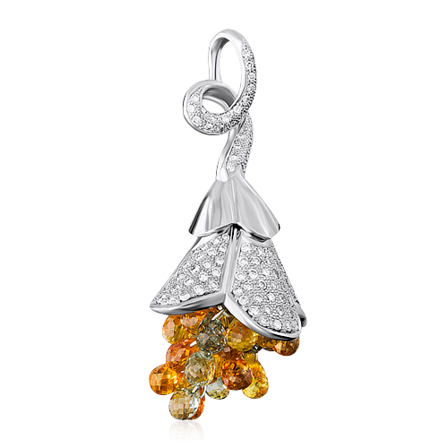 Подвеска с бриллиантами, сапфиром фантазийным из белого золота 585 пробы, фото № 1