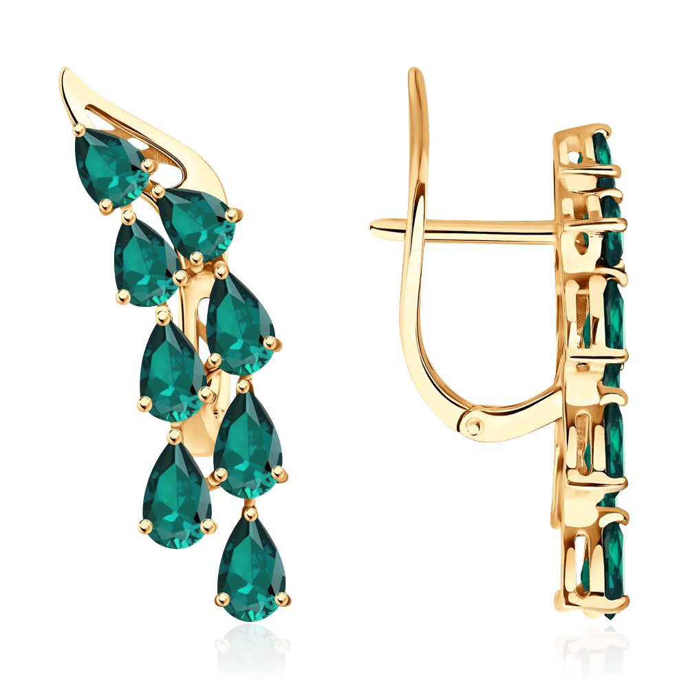 Серьги с изумрудом из красного золота 585 пробы, фото № 1