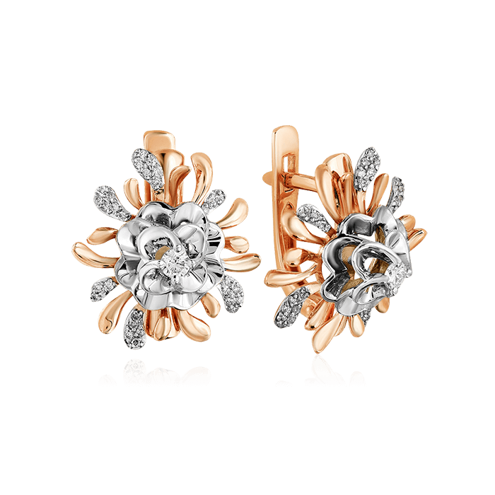 Серьги с бриллиантами из комбинированного золота 585 пробы, фото № 1