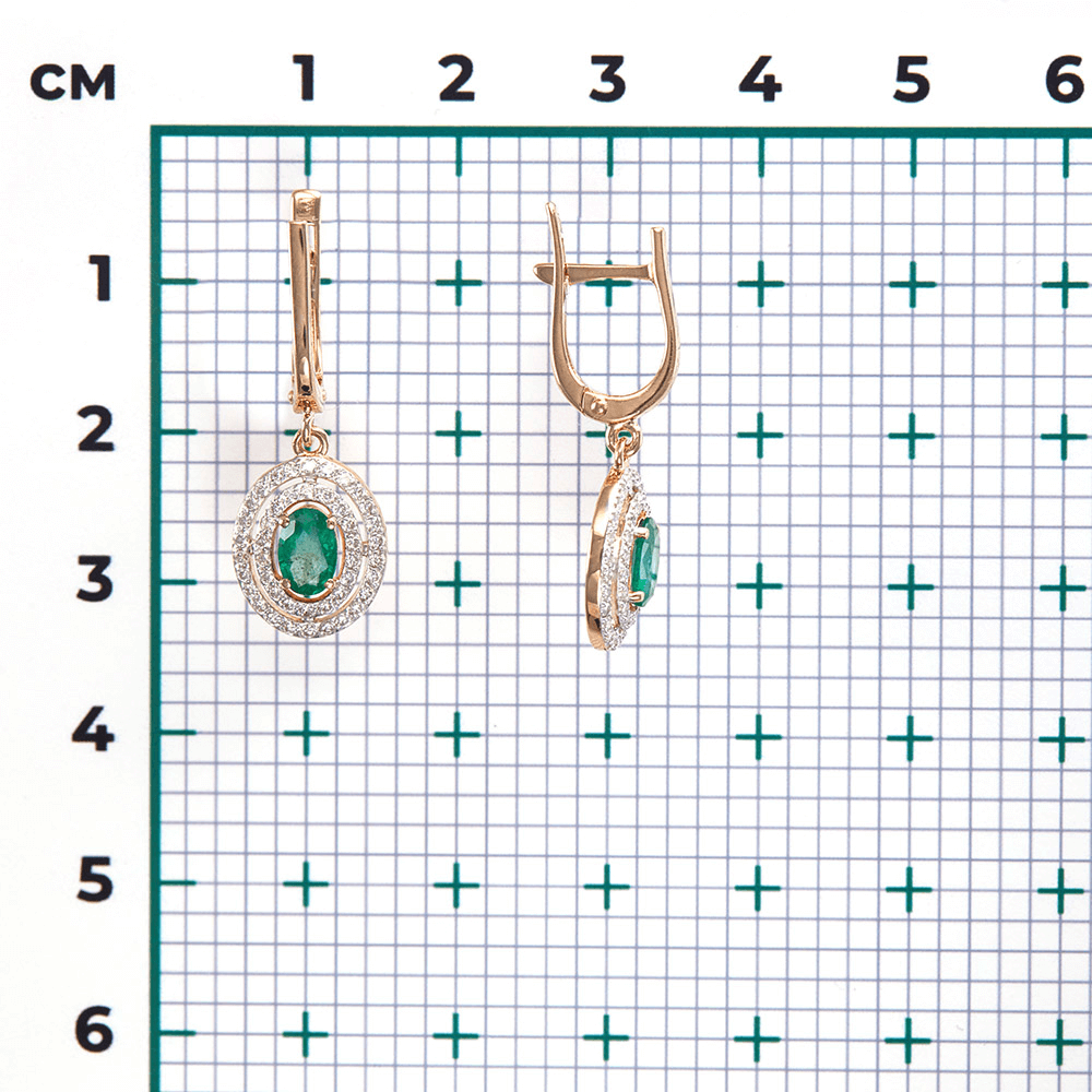 Серьги с изумрудом, бриллиантами из красного золота 585 пробы, фото № 3