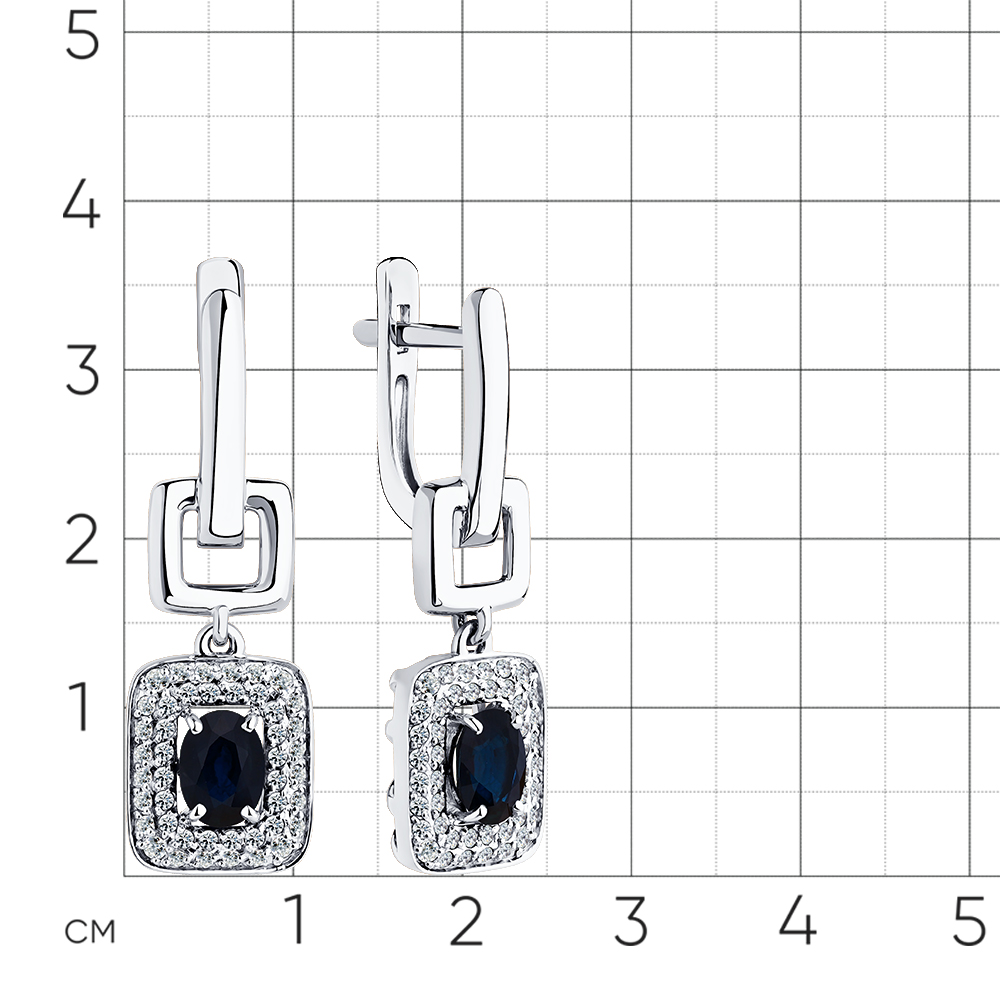 Серьги с сапфиром, бриллиантами из белого золота 585 пробы, фото № 2
