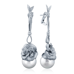 Серьги с жемчугом, бриллиантами из белого золота 750 пробы (арт. 48794)
