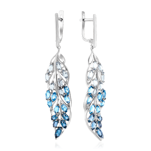 Серьги Листья с топазом из белого золота 585 пробы, фото № 1