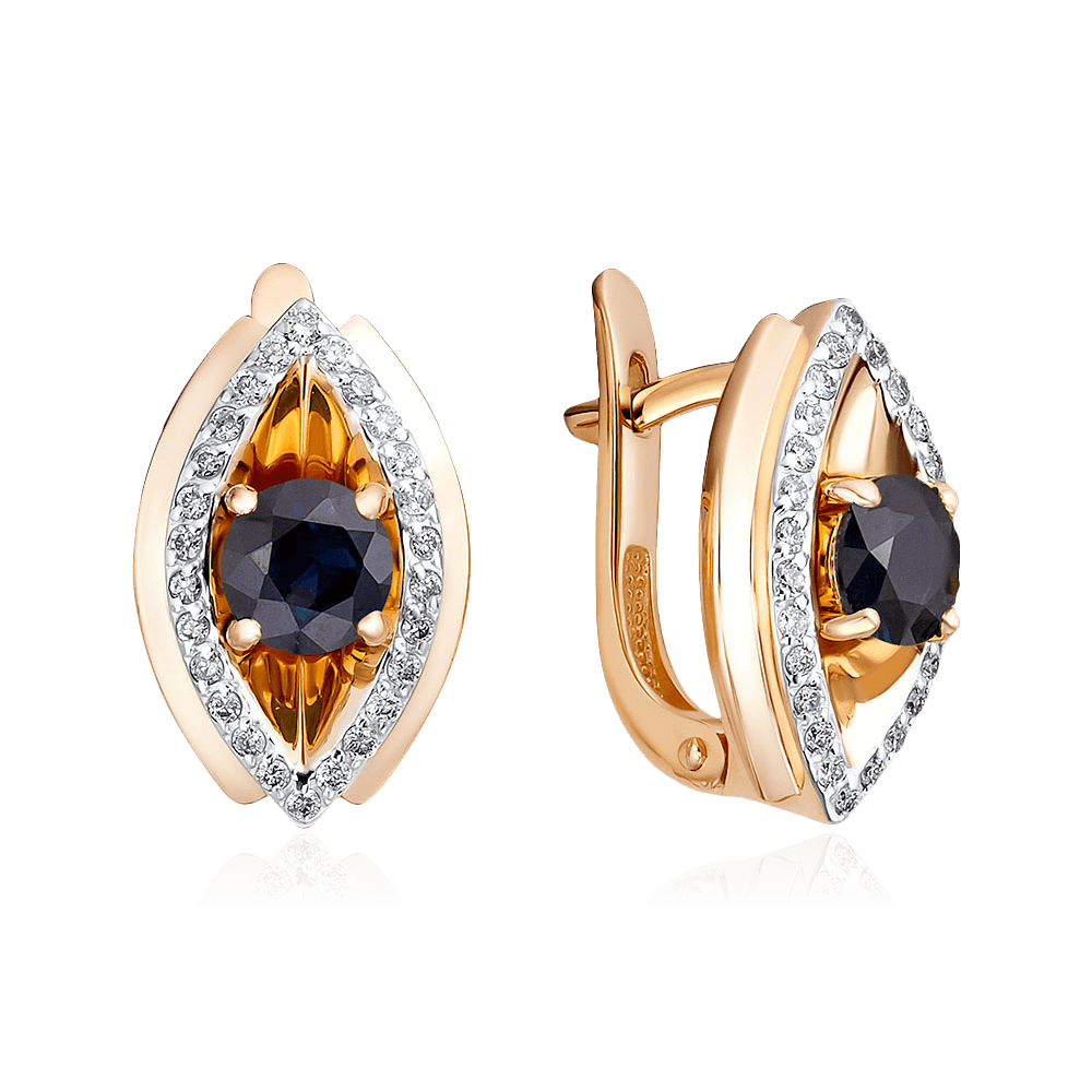 Серьги с сапфиром, бриллиантами из комбинированного золота 585 пробы, фото № 1