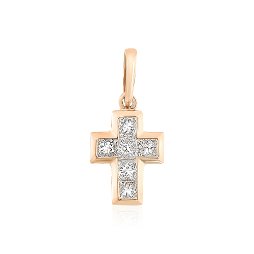 Крест с бриллиантами из красного золота 585 пробы (арт. 59971)