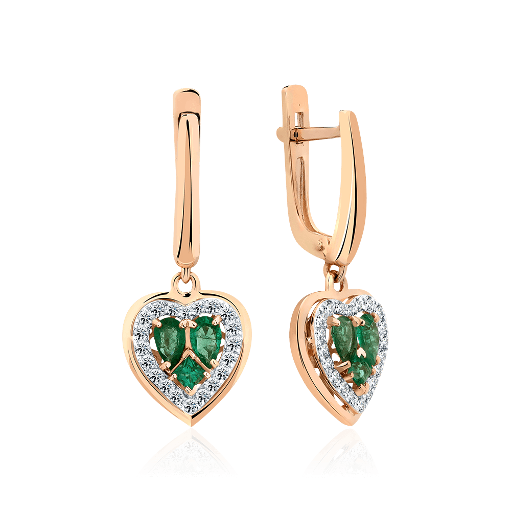 Серьги с бриллиантами, изумрудом из красного золота 585 пробы, фото № 1