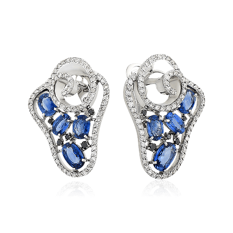 Серьги с сапфиром, бриллиантами из белого золота 585 пробы (арт. 81880)