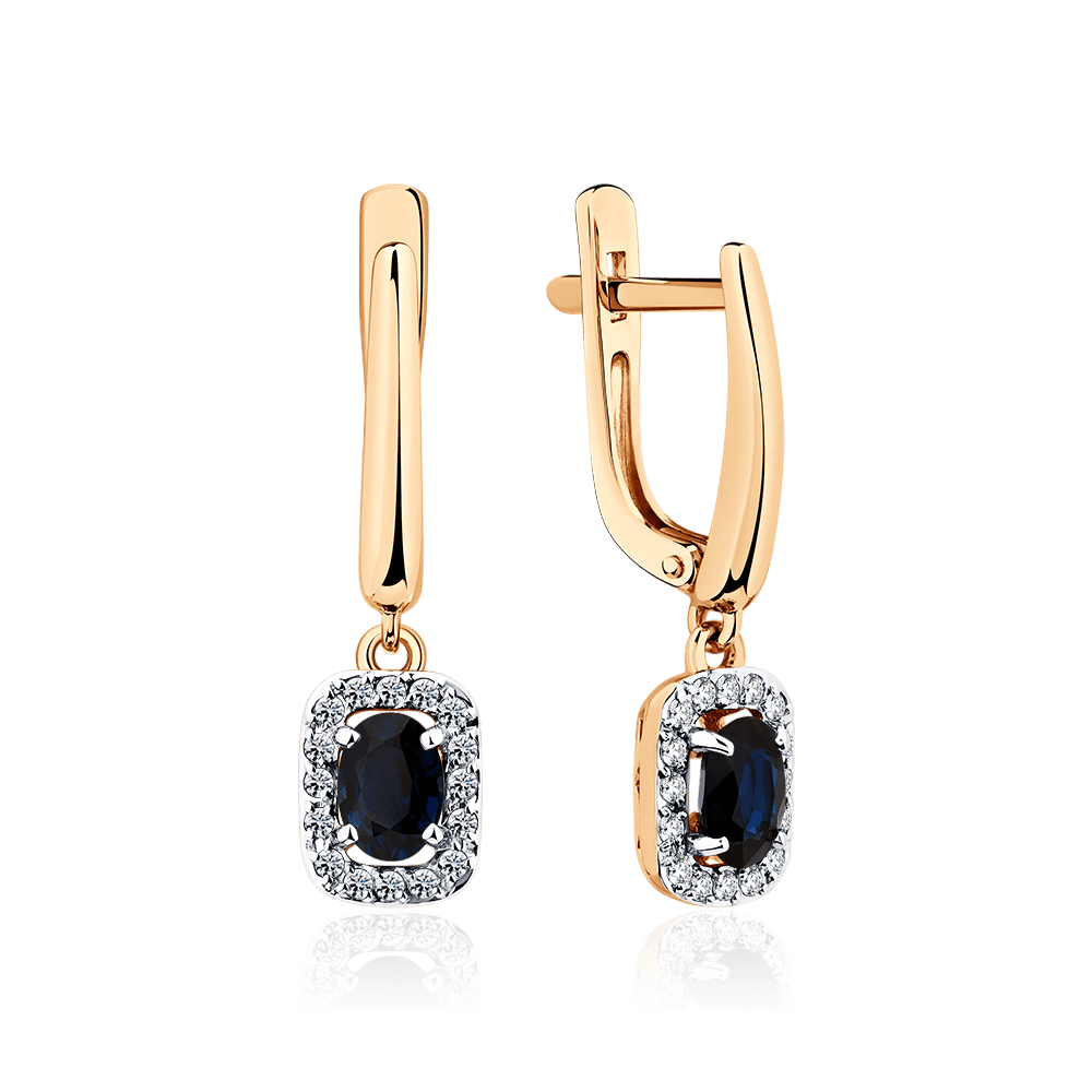 Серьги с сапфиром, бриллиантами из красного золота 585 пробы (арт. 126276)