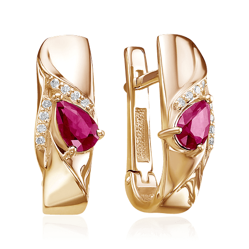 Серьги с рубином, бриллиантами из красного золота 585 пробы, фото № 1