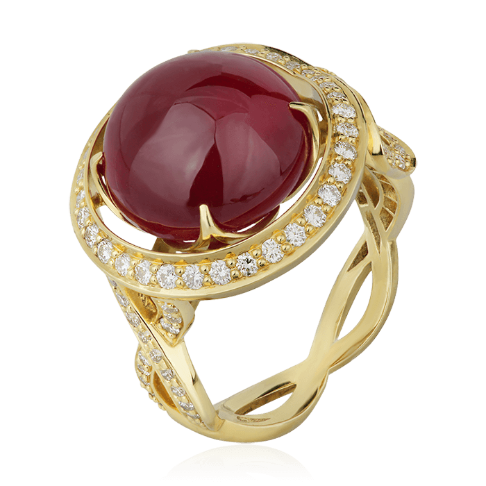 Кольцо в виде банта с рубином, бриллиантами из желтого золота 585 пробы, фото № 3