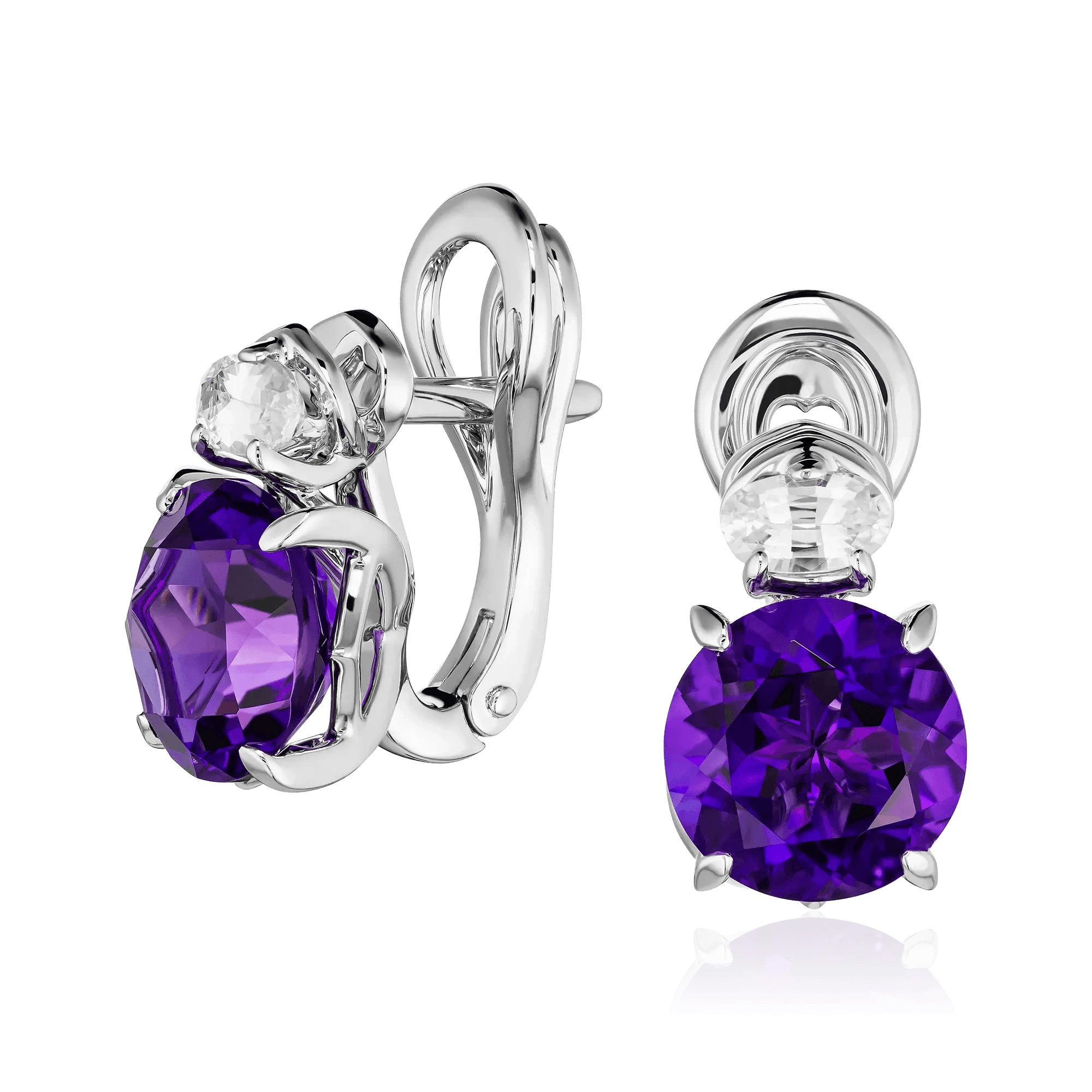 Серьги с сапфиром, аметистом из белого золота 585 пробы (арт. 132891)