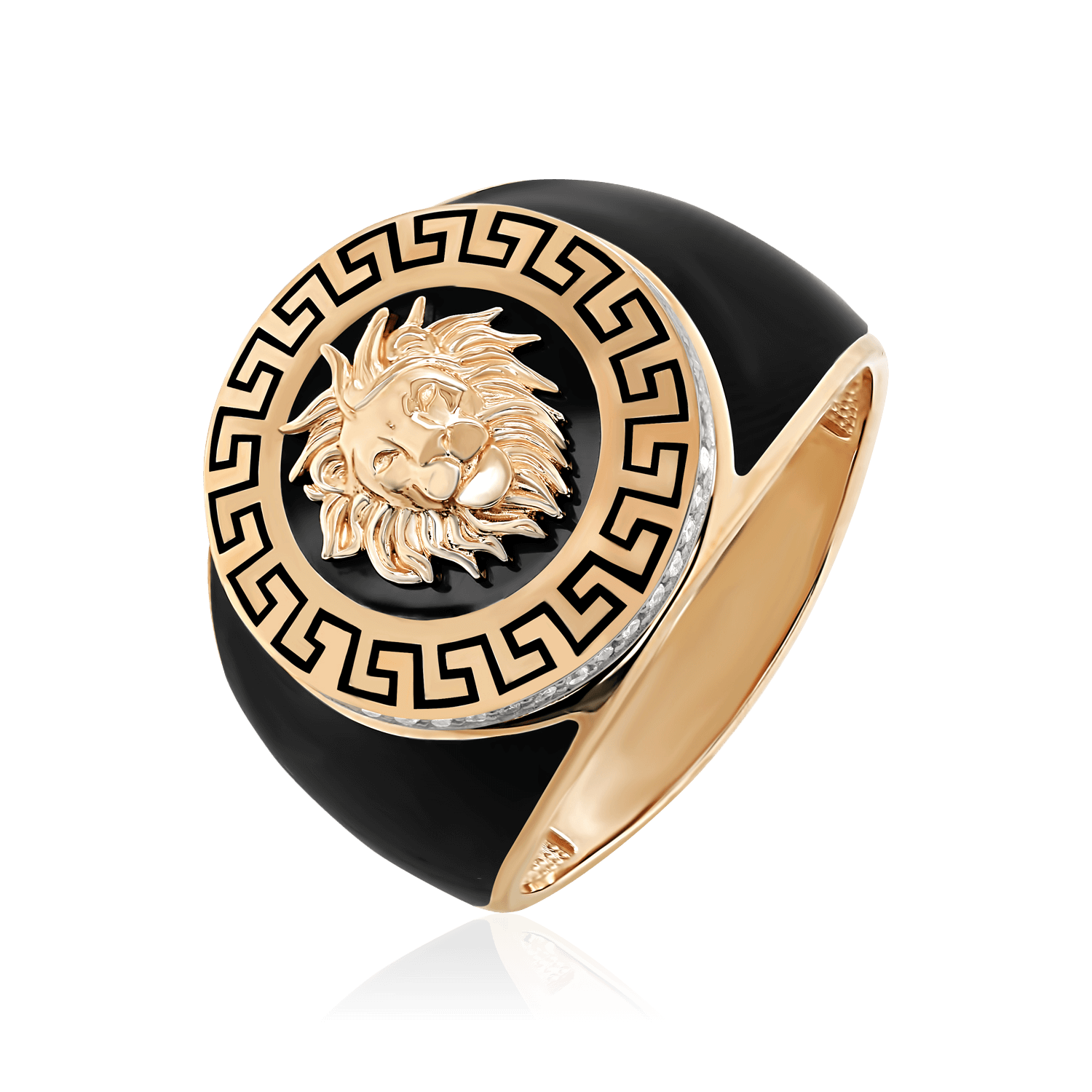 Мужское кольцо Лев с бриллиантами из красного золота 585 пробы (арт. 103997)