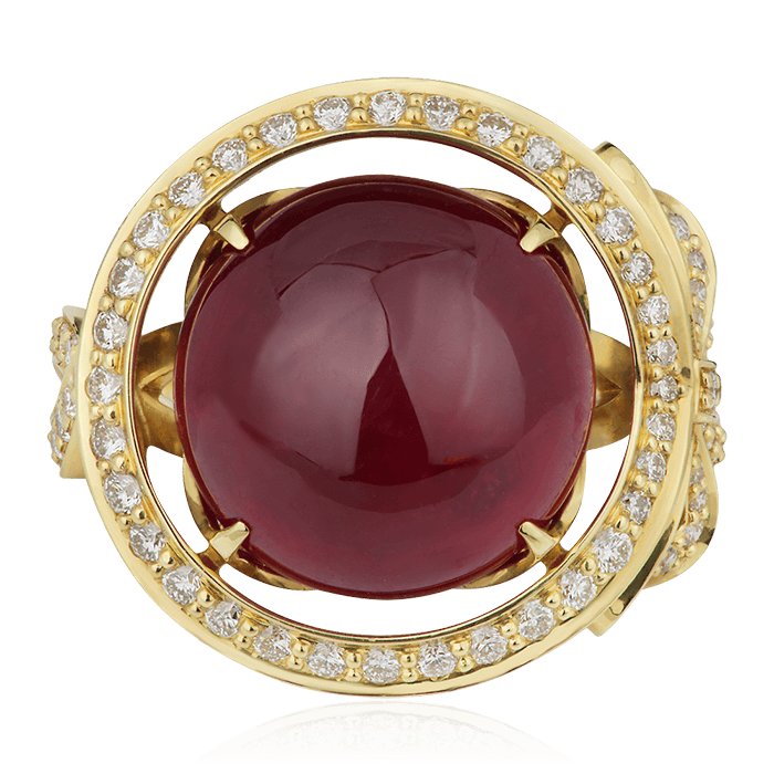 Кольцо в виде банта с рубином, бриллиантами из желтого золота 585 пробы, фото № 2
