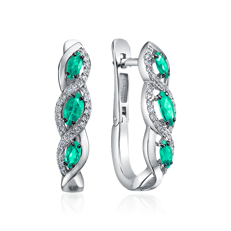 Серьги с бриллиантами, изумрудом из белого золота 585 пробы, фото № 1