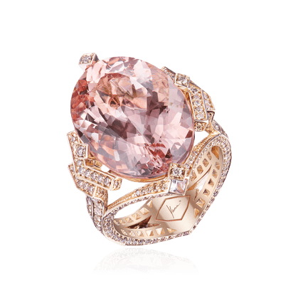 Кольцо с морганитом и бриллиантами из розового золота 750 пробы, фото № 1