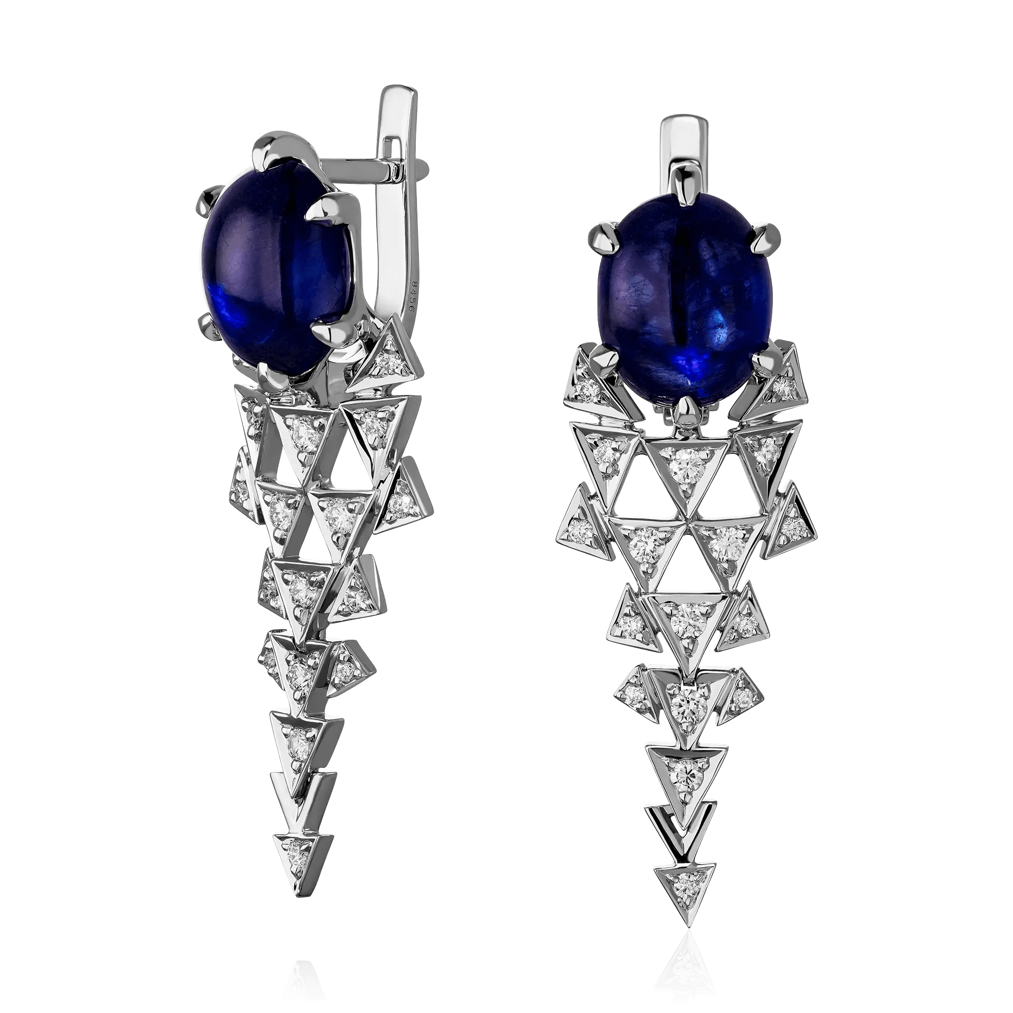 Серьги с сапфиром, бриллиантами из белого золота 585 пробы (арт. 128357)