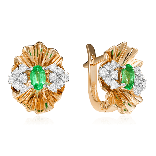 Серьги с бриллиантами, изумрудом из красного золота 585 пробы, фото № 1